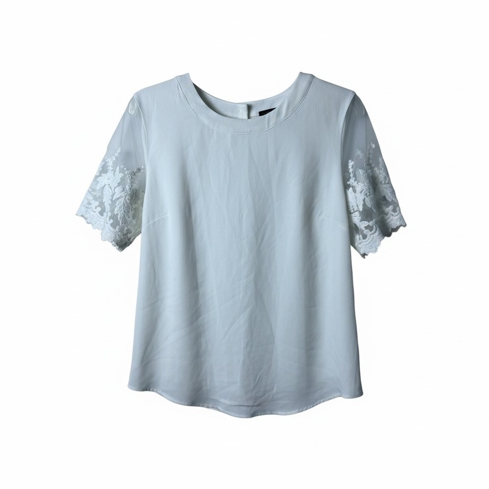 Lulus White Sheer Lace‎ Sleeve Top Womens Size Medium Short Sleeve Round Neck